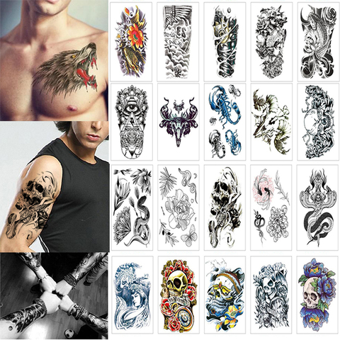 100 Sheets Wholesales  Waterproof Fake Temporary Tattoo Man Women Cool Arm Leg Art Sleeve Glitter Eagle Black Sticker ► Photo 1/6