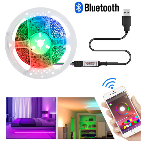 5m LED Strip Light Flexible Lamp 5050 RGB Bluetooth Smart LED Strip Lights Tape Diode DC 12V Remote Control for Home Night Light ► Photo 1/6