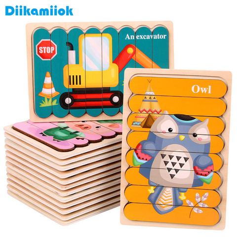 Kids Brain Wooden Toy Double-sided 3D Puzzle Creative Strip Puzzle Stacking Jigsaw Baby Montessori Educational Toys for Children ► Photo 1/6