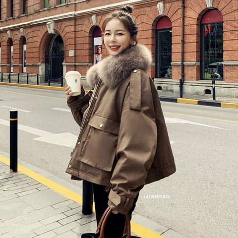 Korean 90% down coat Winter Women Vintage Duck Down Jacket real Fox Fur Collar Warm Coat Thick Loose Down Parkas Outerwear YR267 ► Photo 1/6