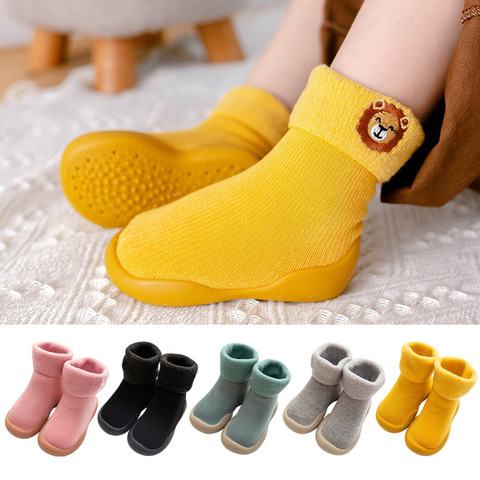 Embroidery Winter Kids Warm Snow Shoes Socks Infant Boys Brushed Thick Sock Shoes Baby Girls Booties Soft Soles Toddler Shoes ► Photo 1/6