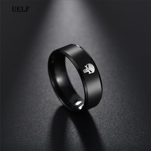 Uelf titanium stainless steel rings for men skull  male finger  vintage ring black punk jewelry ► Photo 1/6