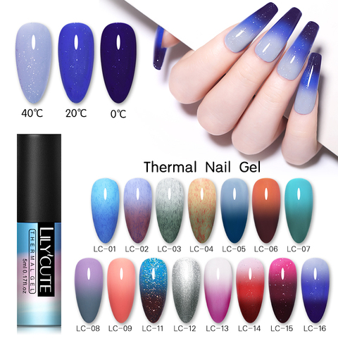 LILYCUTE Thermal Glitter Gel Nail Polish Holographics Temperature Color Changing Soak Off UV LED 5ml Gel Nail Art Varnish Decor ► Photo 1/6