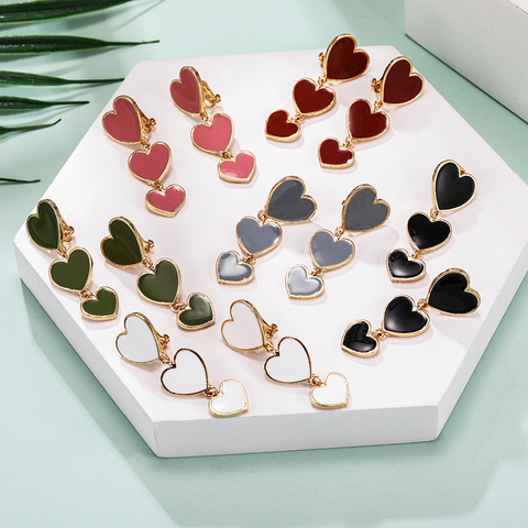 New Fashion Enamel Long Heart Clip on Earrings Non Pierced for Women Black White Six Color Metal Gold Ear Clips Klipsy Jewelry ► Photo 1/6