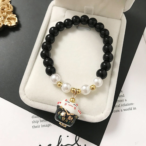 2022 Lucky Cat Stone Beads Bracelet Bangles Simple Sweet Ceramic Bracelets for Women Girls Birthday Gift Female Charm Jewelry ► Photo 1/6