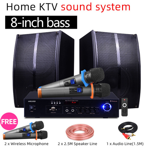 Home Karaoke set Speaker Bluetooth Amplifier Singing +2 Wireless Mic TV 8inch Subwoofer Living Room Family KTV System /Dancing ► Photo 1/5