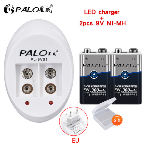 PALO Battery Charger For 6F22 9V NiCd NiMh Li-ion Rechargeable Batteries +2pcs Ni-Mh 9V Rechargeable Batteries ► Photo 1/6