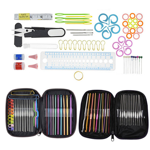 100pcs Aluminum Crochet Hook Knitting Needles Sewing Tools Set Sweater Knit Weave Craft Sewing Needle Set Kit Gauge Scissors Pin ► Photo 1/6