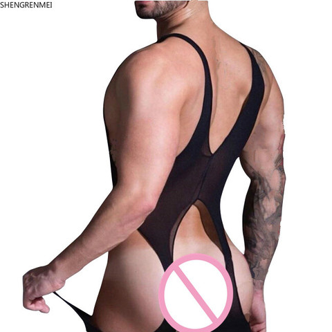 SHENGRENMEI Sexy Nightwear Men Bodysuit Hollow Bar Club Dance Party Transparent Black Underwear Male Sleepwear Body Stockings ► Photo 1/2