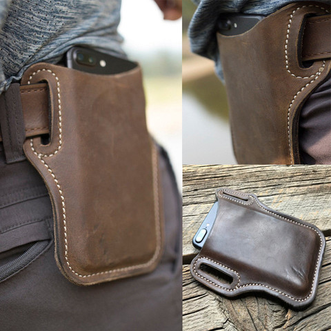 Vintage Leather Waist Bag Cellphone Loop Holster Mens Belt Bag Phone Pouch Wallet  Phone Case for IPhone Samsung Huawei General ► Photo 1/6