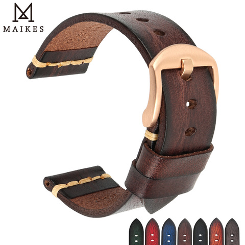 Maikes Genuine Leather Watchband for Galaxy Watch Strap 18mm 20mm 22mm 24mm Watch Band Tissote Timex Omega Wrist Bracelets ► Photo 1/6