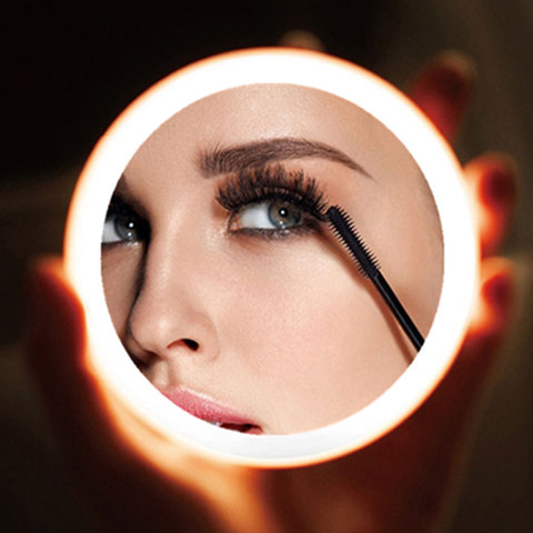 Portable LED Makeup Mini Circular Cosmetic Mirror 3 Dimmable Brightness Compact Travel Mirror Wireless USB Charging ► Photo 1/6