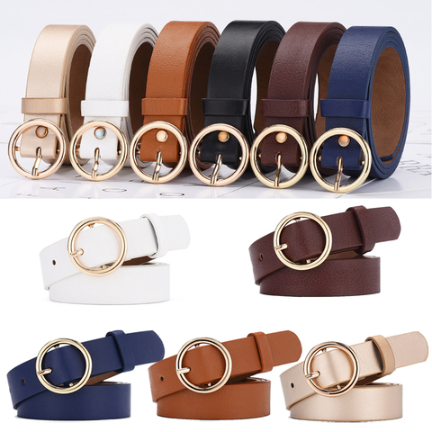 Classic Women's Leather Belt Fashion Vintage Solid Waistband Wide Belt Strap Belts 1pcs Unisex round buckle trouser belt ► Photo 1/6