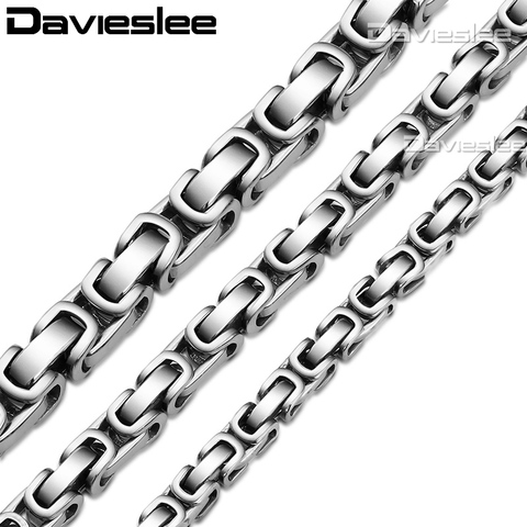 Davieslee Mens Necklace Chains Black Gold Silver Color Byzantine Box Link Stainless Steel Chain Neckalace for Men 5/6/8mm LKNM17 ► Photo 1/6