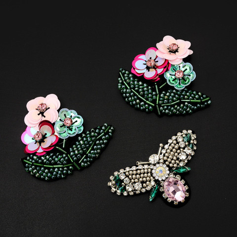 AHYONNIEX 1 Piece Flower Butterfly beads rhinestones patches sew on beading applique clothes shoes bags decoration patch DIY ► Photo 1/6