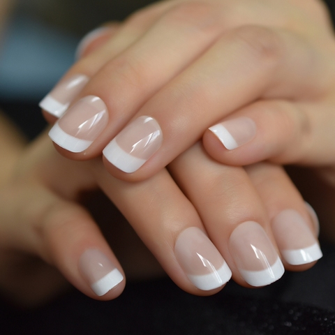 2022 Summer Short Natural Nude White French Nail Tips False Fake Nails UV Gel Press on Ultra Easy Wear for Home Office Wear ► Photo 1/6