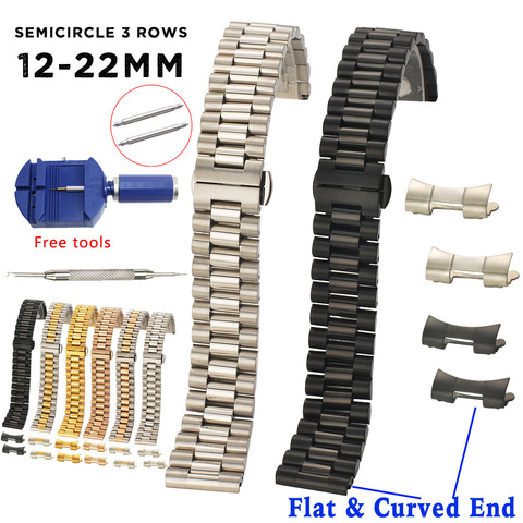 Solid Stainless Steel Watch Band 12mm 13 14 16 17 18mm 19 20mm 21 22mm Replacement Watch Strap 3Rows Wristband Bracelet w/ Tools ► Photo 1/6