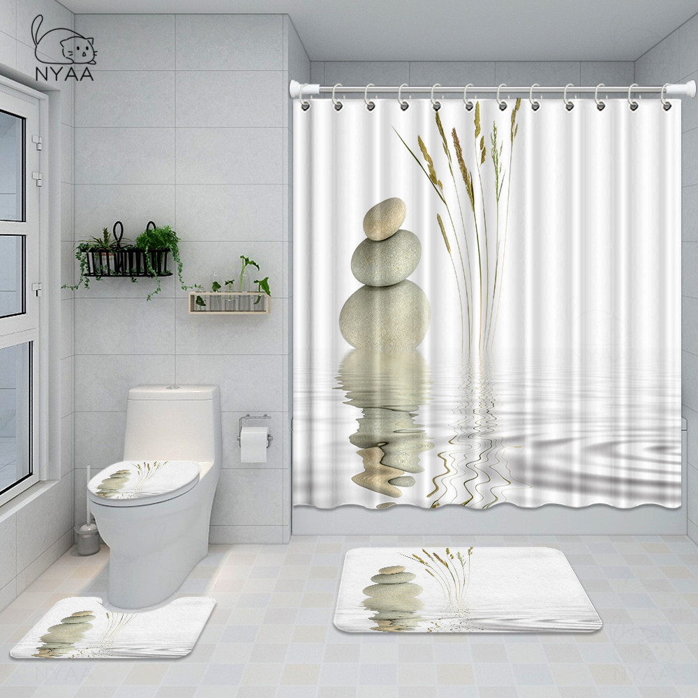 Reflection Of Stone Water 3D Shower Curtain Polyester Bathroom Decor  Waterproof 