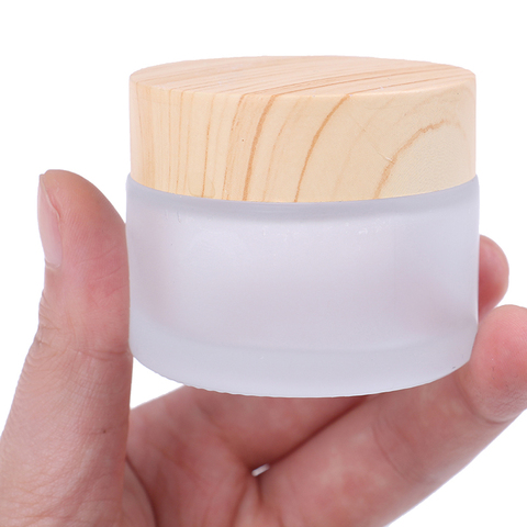 5g/10g/15g Frosted Glass Cream Empty Jar Ecological Friend Bamboo Lid Skin Care Cream Container Cosmetic Packaging ► Photo 1/6