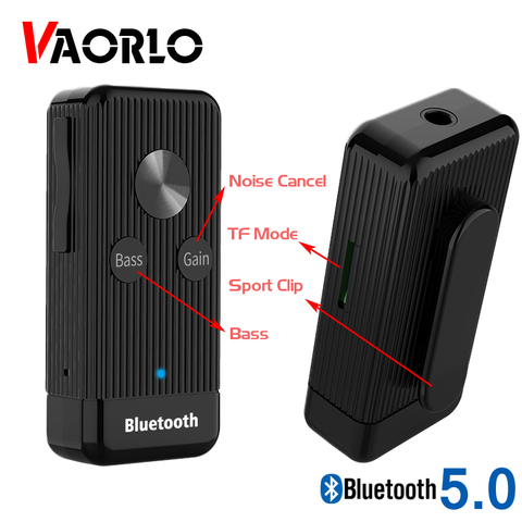 VAORLO 5.0 Bluetooth Receiver Bass Audio Noise Cancel Stereo For Headphone Car Support TF Card Mode With Clip 3.5mm AUX Adapter ► Photo 1/6