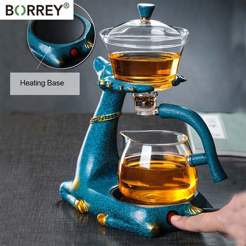 BORREY Creative Deer Glass Teapot Heat-resistant Glass Teapot Infuser Tea Turkish Drip Pot 220V Heating Base For Tea Coffee Make ► Photo 1/6