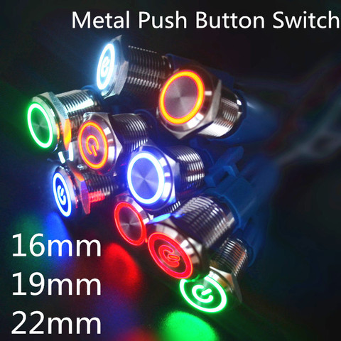 Latching push button switch locked 16mm flat head Momentary waterproof LED metal switch ► Photo 1/6