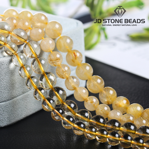 Natural Gold Rutilated Quartz High Quality Energy Hair Crystal Yellow Round Gemstone 6 8 10mm Diy Charm Beads For Jewelry Making ► Photo 1/6