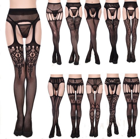 Women's Sexy Suspenders Open Crotch High Waisted Net Crotchless Pantyhose Garter Seamless Fishnet Panty Plus Size Tights ► Photo 1/6