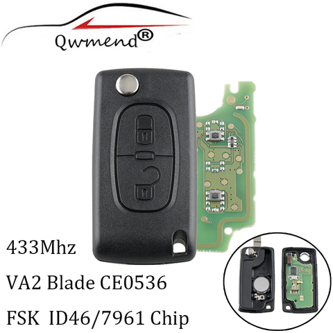 2Buttons VA2 Blade 433Mhz&PCF7961 chip Complete Remote Key For CITROEN C2 C3 C4 PICASSO 2005-2011 CE0536 ASK signal ► Photo 1/5