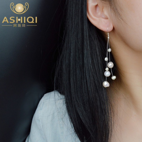 ASHIQI Authentic Natural Baroque Freshwater Pearl earring  925 sterling silver Tassels Drop Earrings for Women Gift ► Photo 1/5