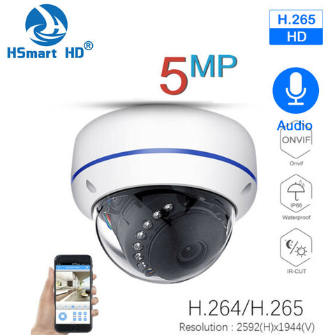 Super HD 5MP H.265 Surveillance IP POE Camera Audio Microphone Dome Indoor Security Camera Email Push ONVIF P2P For POE NVR ► Photo 1/6