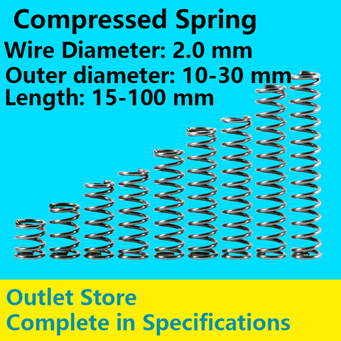 Compression spring Compressed Spring Retracing Spring Line Diameter 2.0mm, External diameter 10-30mm, Length 15mm-100mm ► Photo 1/6