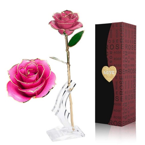 Long Stem Gold Dipped 24k Eternity Rose with Transparent Moon Stand Gift for Valentine's Day Mother's Day Anniversary Birthday ► Photo 1/1