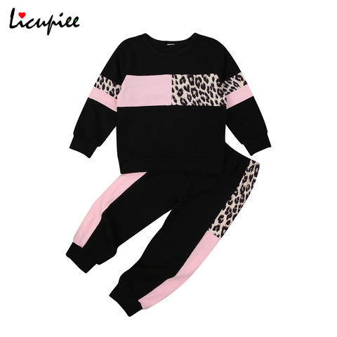 Fashionable Kid's Sportswear Suit, Long Sleeve Round Neck Leopard Pattern Top Elastic Head Long Pants Autumn 2-7 Years ► Photo 1/1