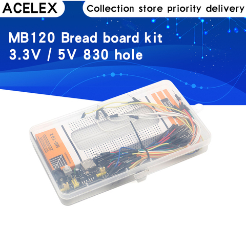 3.3V/5V MB102 Breadboard power module+MB-102 830 points Solderless Prototype Bread board kit +65 Flexible jumper wires ► Photo 1/6