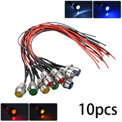 10Pcs/Set Waterproof IP65 Turn Signal Indicator Light Lamp Bulb 12V LED 8mm For Pilot Dash Panel Car Truck Boat Lights 5Colors ► Photo 1/6