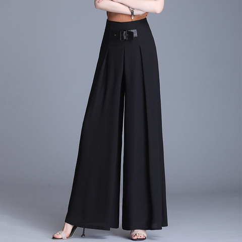 2022 Summer Women Chiffon Wide Leg Pants High Waist Wide Leg Pants Casual Long Wide Leg Trousers Loose Korean Plus Size Pants ► Photo 1/6