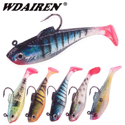 1Pcs 3D Eyes jig wobblers Lures 3.5g 11.5g Single Hook Lead Fishing Lure With T Tail Soft Fishing Lure Artificial Rubber Bait ► Photo 1/6