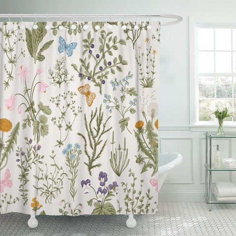 Flora Vintage Fl Pattern Herbs, Victorian Style Bathroom Shower Curtains
