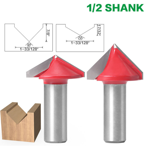 12.7mm Shank V Groove Bit CNC Solid Carbide End Mill 3D Router Bits Wood 90 120 Degree Tungsten Woodworking Milling Cutter ► Photo 1/5