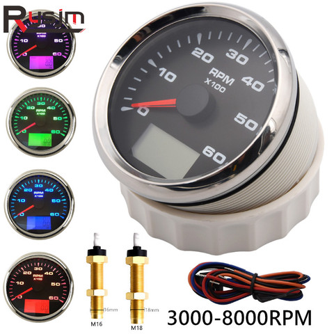 85mm Instrument Panel Tachometer Gauge 0-6000RPM,0-8000RPM Waterproof Marine Car Tacho Meter Speed Ratio with Hour meter 9-32V ► Photo 1/6