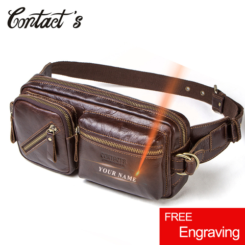 Contact's Brand Designer Genuine Leather Waist Packs Men Travel Fanny Pack Male Small Waist Bag for Cellphone Zipper Coin Pocket ► Photo 1/1