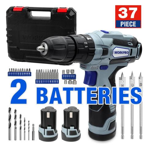 WORKPRO 12V Cordless Drill Driver Kit Combi Drill with 2 Li-Ion Batteries Fast Charger 18+3 Torque Setting 2-Speed 3/8'' Chuck ► Photo 1/6