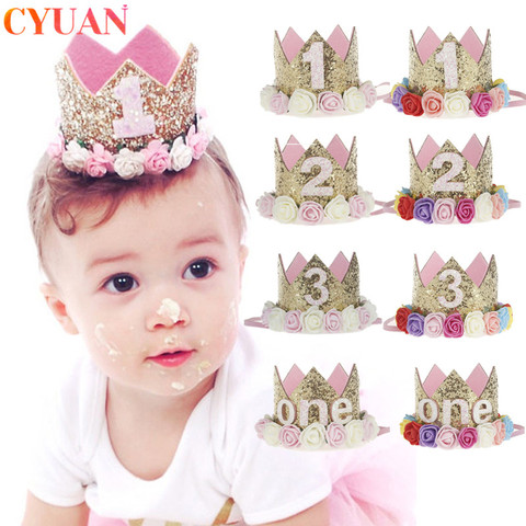Baby Birthday Party Hat Princess Crown Headband 1 2 3 Year Birthday Decorations Baby Shower 1st Birthday Children Party Supplies ► Photo 1/6