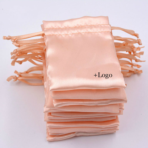 50PCS Satin Drawstring Pouch High Grade Champagne Silk Jewelry Bag Necklace Bead Storage Gift Wrapping Sachet Soft Print Logo ► Photo 1/5