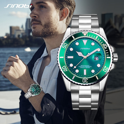 SINOBI Top Sale Men Wrist Watches Luminous Pointer Stainless Steel Watchband Luxury Brand Male Sports Geneva Quartz Watches Saat ► Photo 1/6