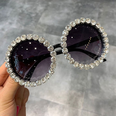 Hot sales custom logo private label fashion round luxury shades bling diamond sun glasses crystal women sunglasses trendy ► Photo 1/4