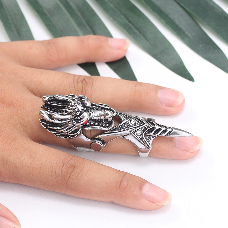 docona Punk knight Skull Armour Knuckle Midi Finger Rings for Women Gothic Gold