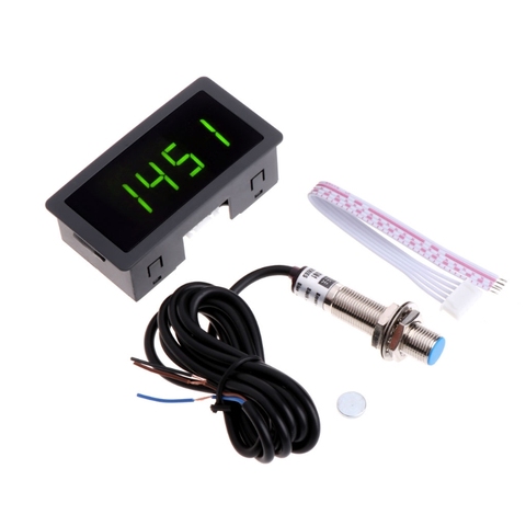 DC 8-24V 4 Digital LED Tachometer RPM Speed Meter with Hall Proximity Switch Sensor NPN 10-9999RPM ► Photo 1/6