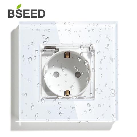BSEED EU Standard Power Socket White Glass Panel 16A Wall Power Socket Waterproof Cover Outdoor Outlet ► Photo 1/6